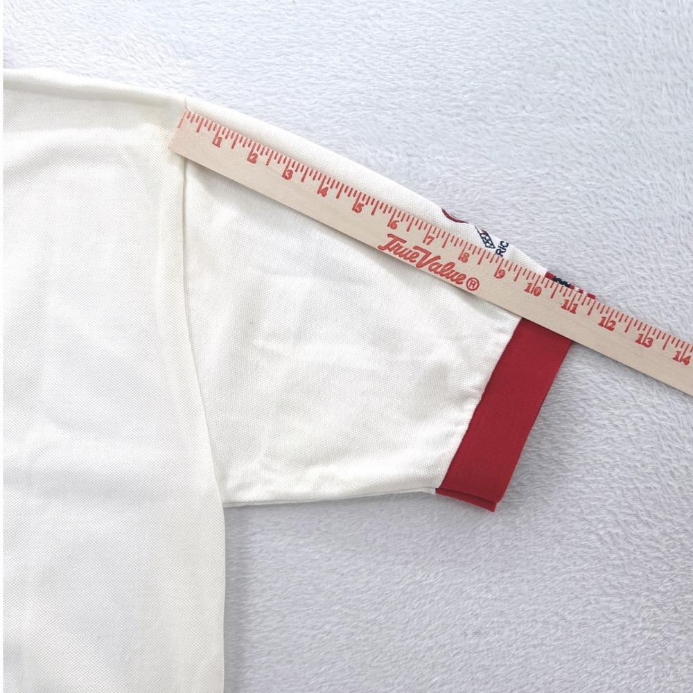 VTG USA Flag Embroidered Mens Polo Shirt M White Red Patriotic 4th of July Y2K - Picture 8 of 8